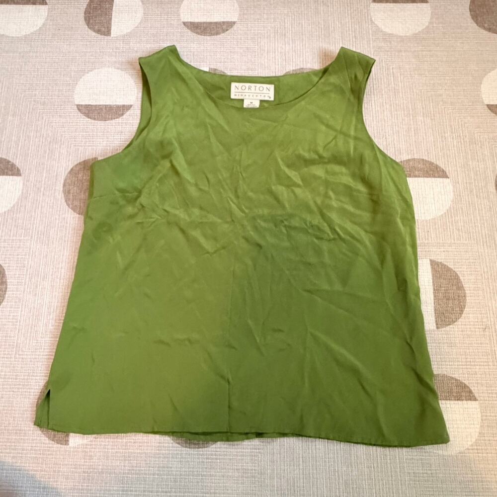 Norton McNaughton 100% Silk Green Sleeveless Blouse Top Medium Y2K